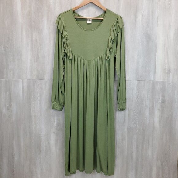 People of Leisure Hannah Green Ruffle Sleeve Midi Dress H-0201a - Picture 7 of 10